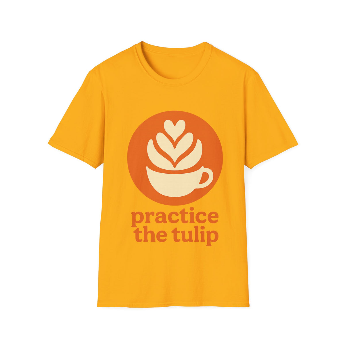 "Practice The Tulip" Latte Art Coffee Graphic Tee - Aesthetic Orange Barista White T-Shirt - Trending Now - September 2026