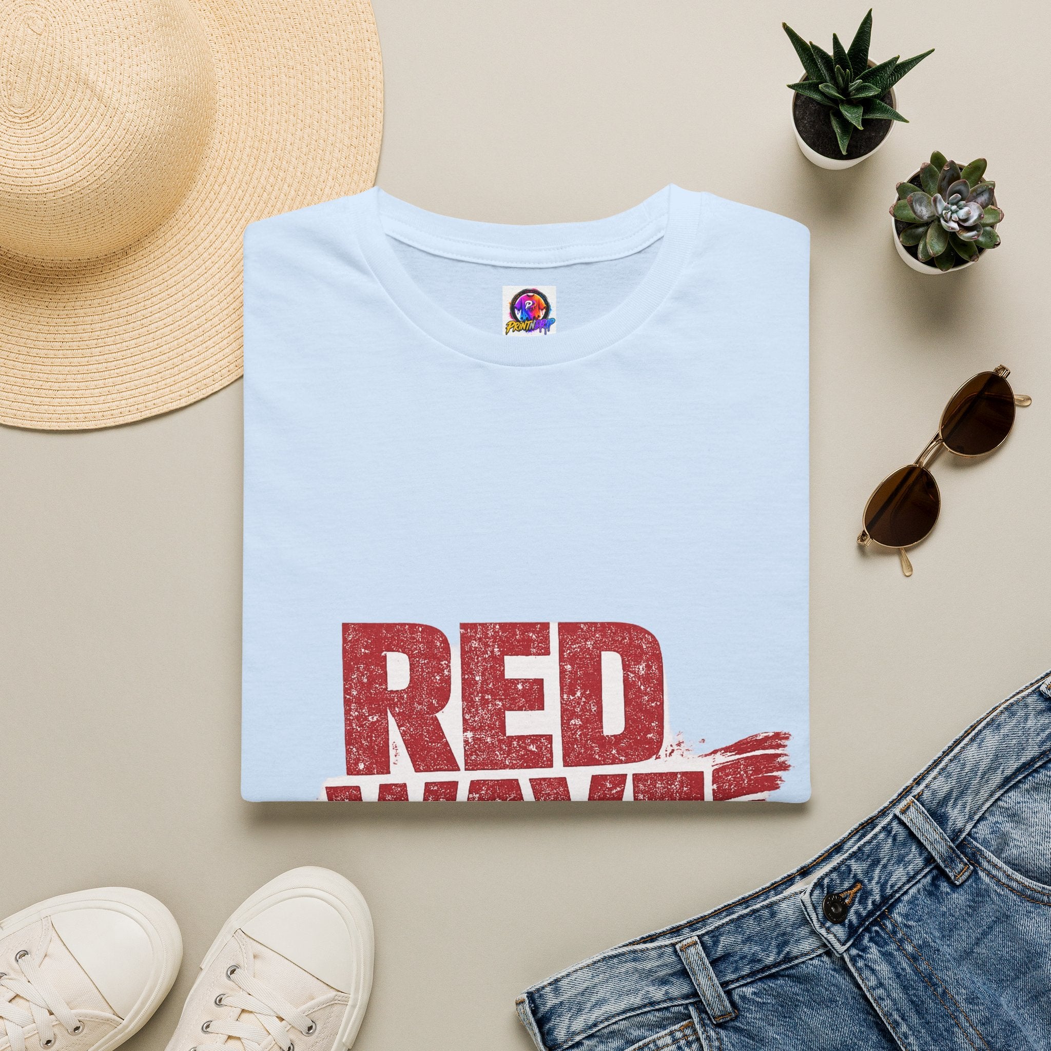 South Korea Red Wave Graphic T‑Shirt — Vintage Distressed Logo Tee