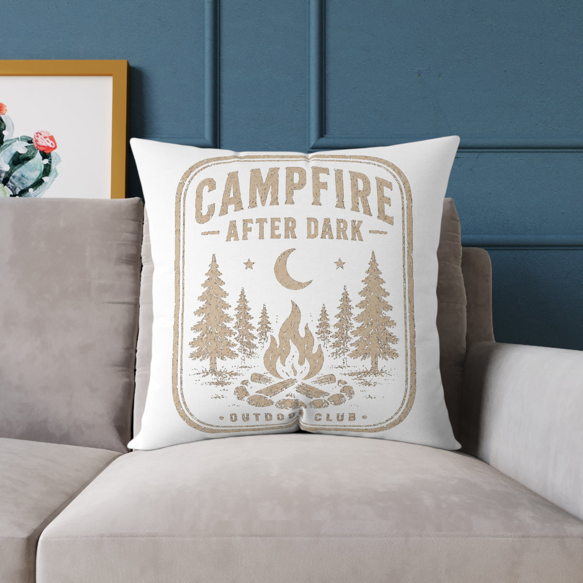 Campfire After Dark Pillow Milo Bailey Dog Dad Mom— Rustic Outdoor Camping Throw Pillow