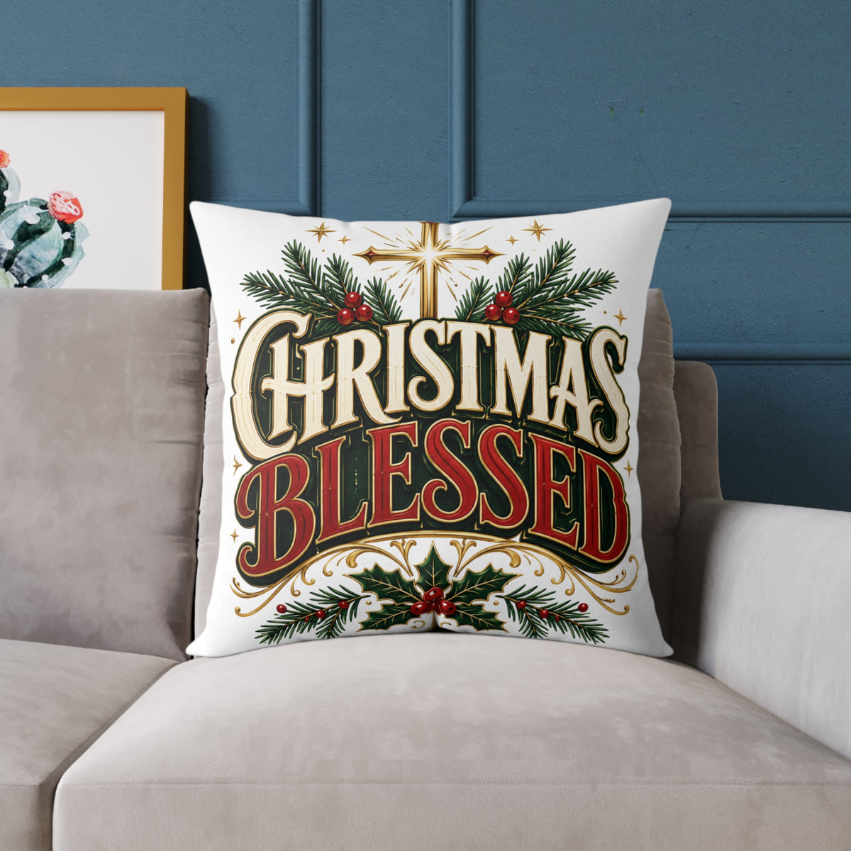 Christmas Blessed Square Poly Canvas Pillow