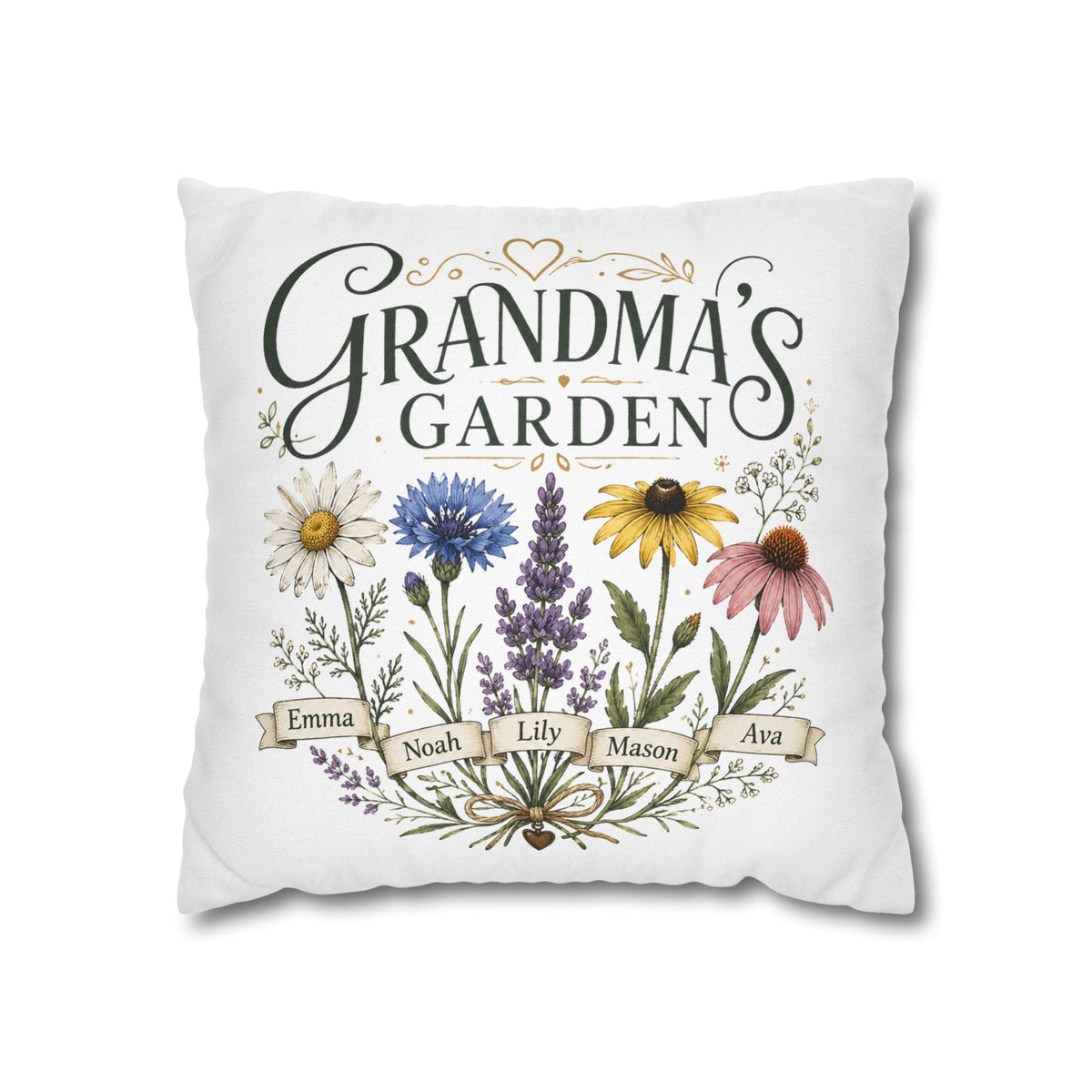 Grandma’s Garden Floral Pillowcase Milo Bailey Dog Dad Mom — Personalized Names Decorative Throw Pillow
