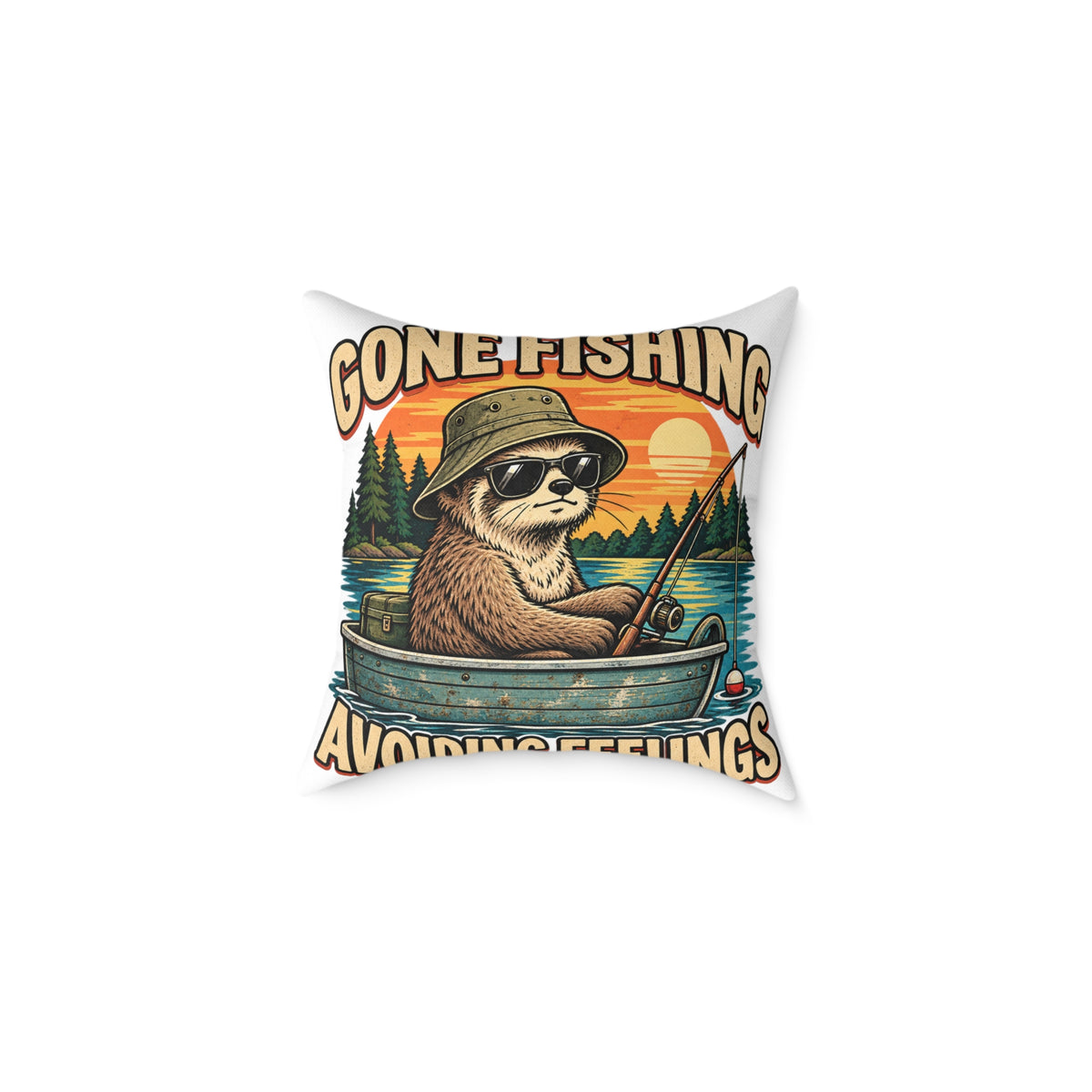 Gone Fishing Pillow —Funny  'Gone Fishing, Avoiding Feelings' Sloth Fishing Decorative Throw Pillow