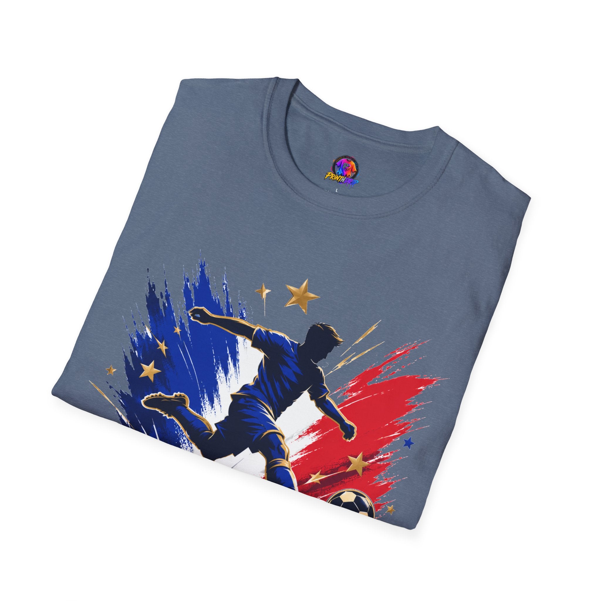 France Soccer T-Shirt — "Blue Glory" Red, White & Blue Player Graphic
