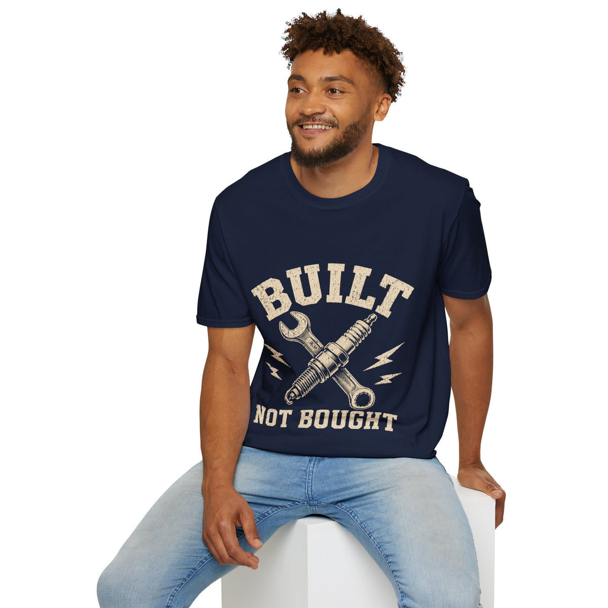 Built Not Bought T-Shirt — Mechanic Wrench & Spark Plug Vintage Tee