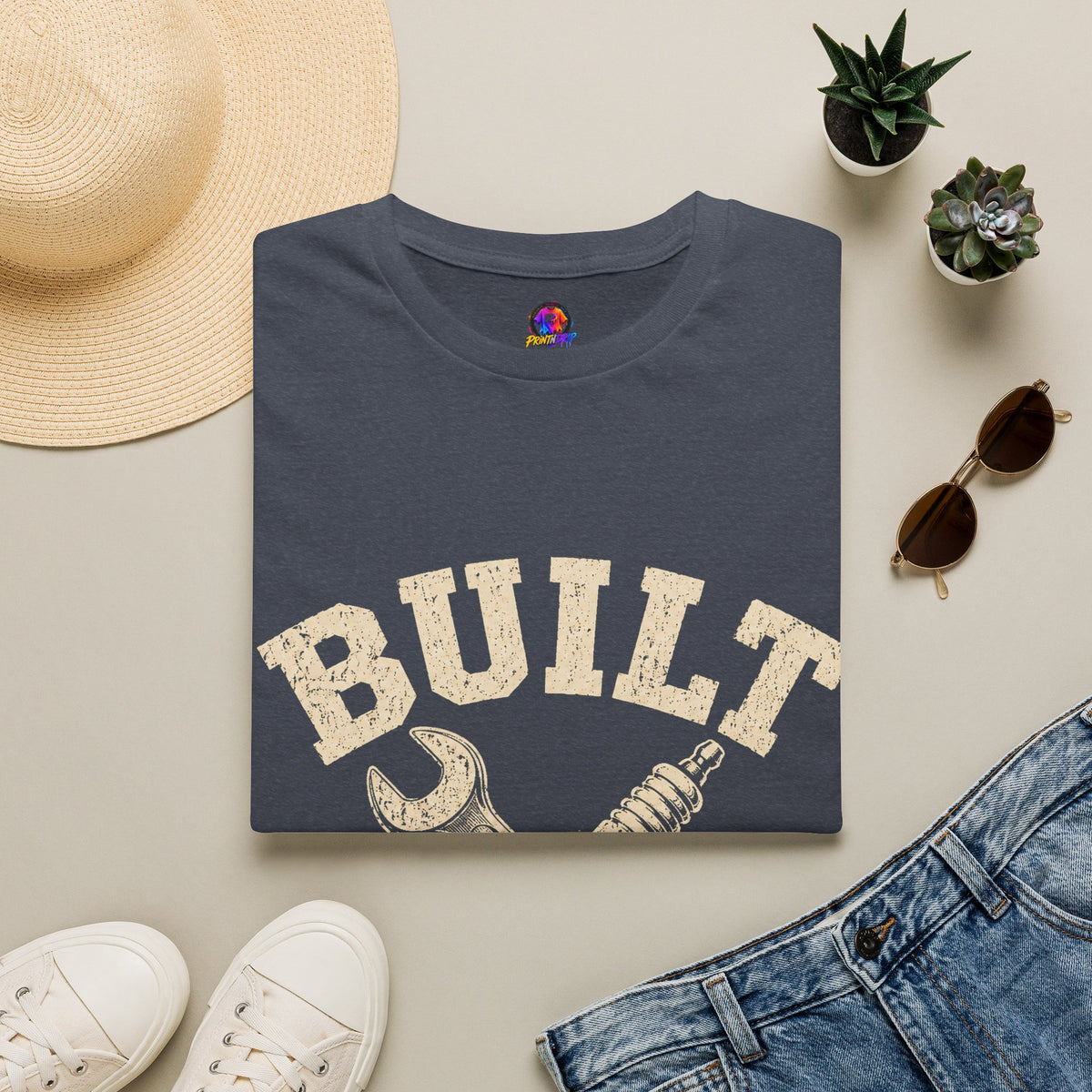 Built Not Bought T-Shirt — Mechanic Wrench & Spark Plug Vintage Tee