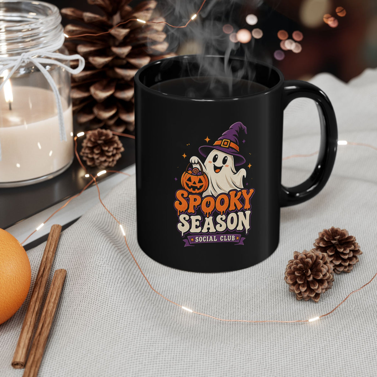 Spooky Season Mug — Halloween Ghost Pumpkin Black Coffee Cup