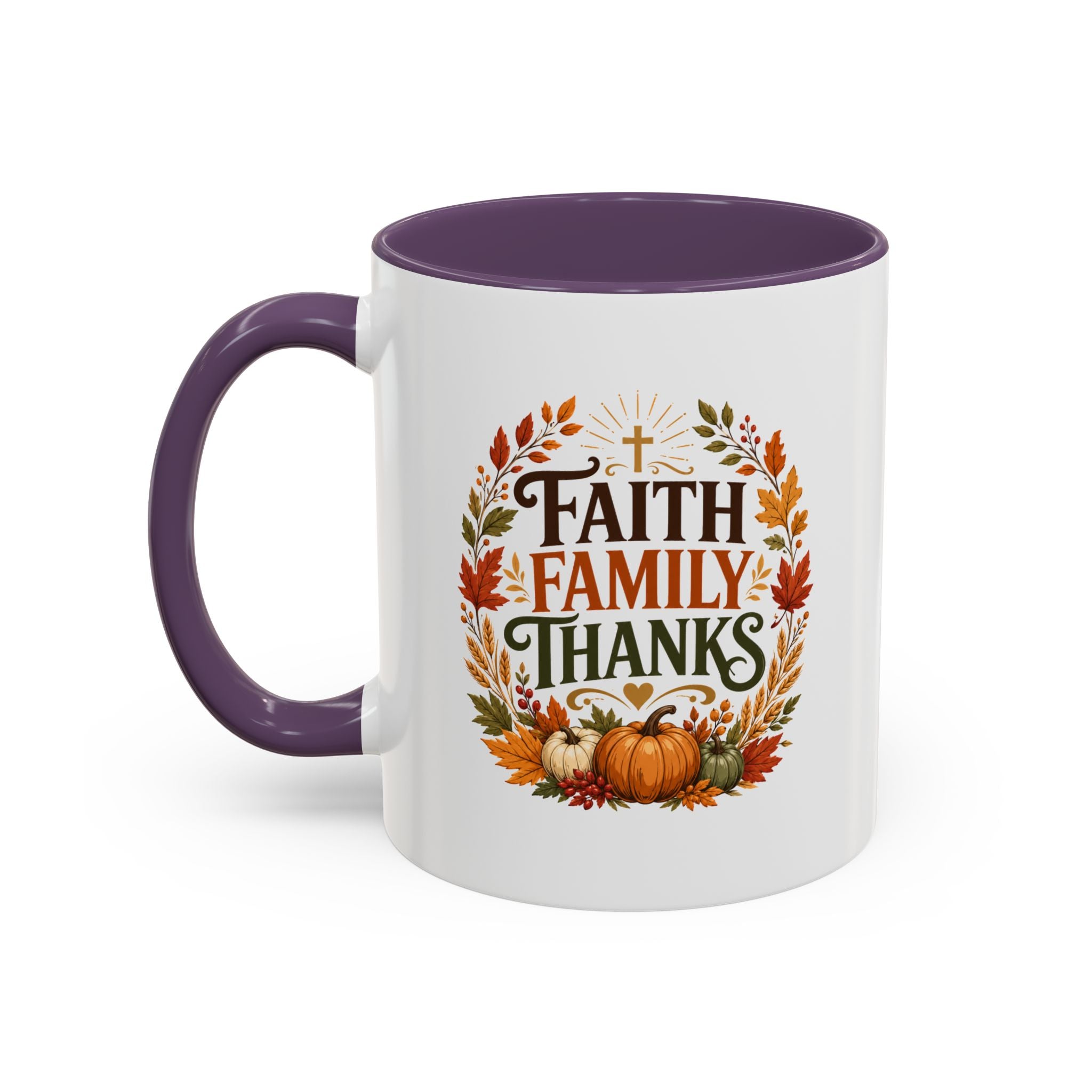 Thanksgiving Mug Faith Family Thanks Accent Coffee Mug — Thanksgiving Pumpkin Fall Leaves