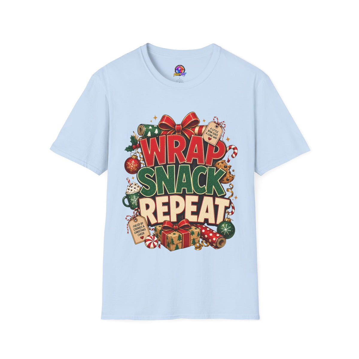 T-Shirt — "Wrap Snack Repeat" Christmas Graphic Tee