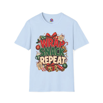 T-Shirt — "Wrap Snack Repeat" Christmas Graphic Tee
