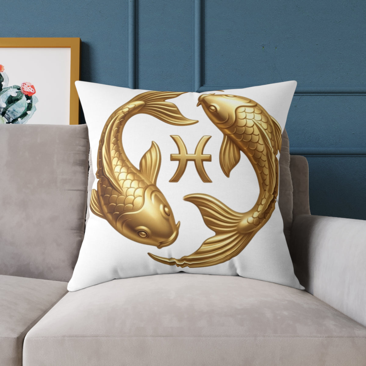 Zodiac Pisces Gold Pisces Astrological Square Poly Canvas Pillow