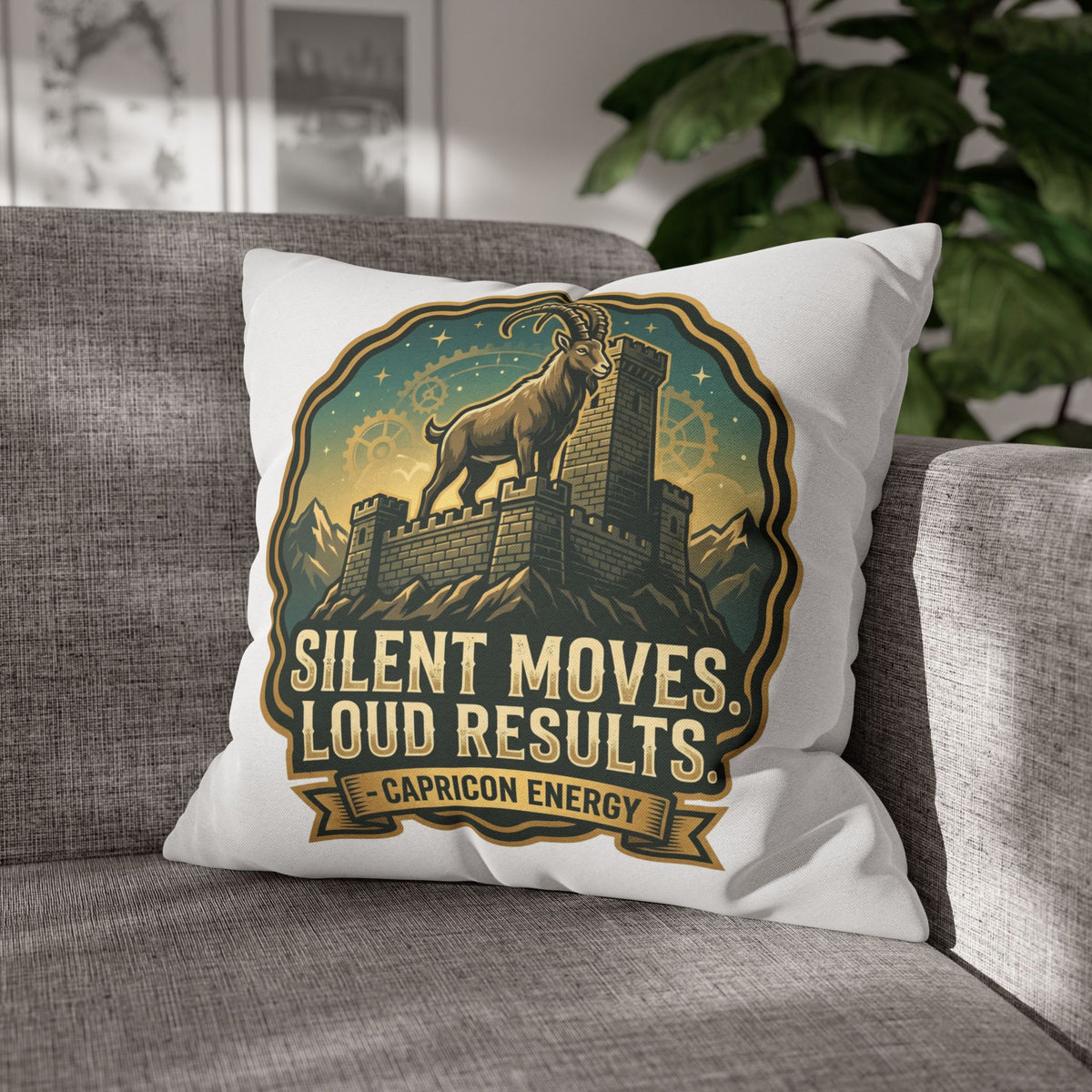 Capricorn Pillowcase – "Silent Moves, Loud Results" Zodiac Decor