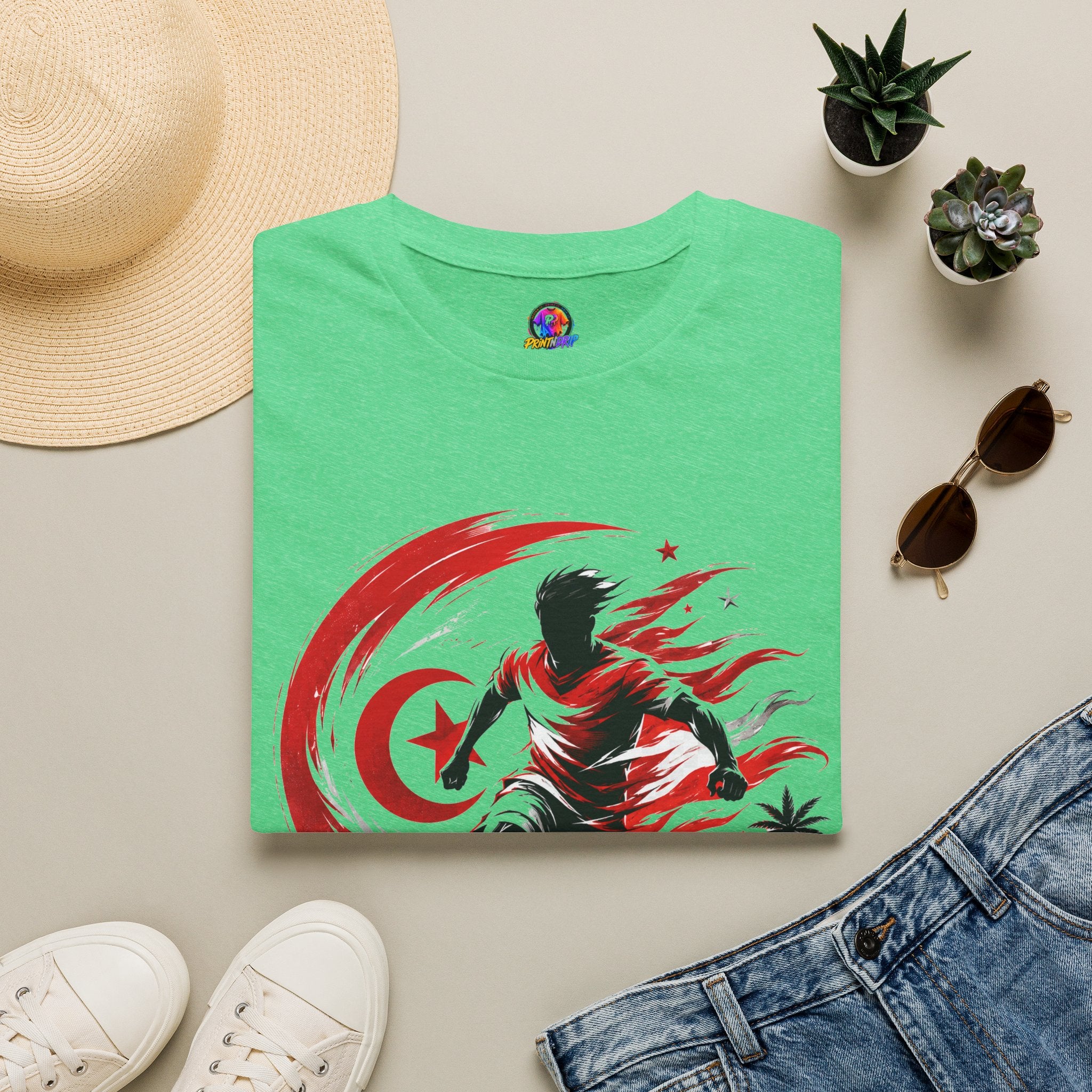 Tunisia Carthage Fire Soccer T-Shirt — Red Crescent Football Fan Tee