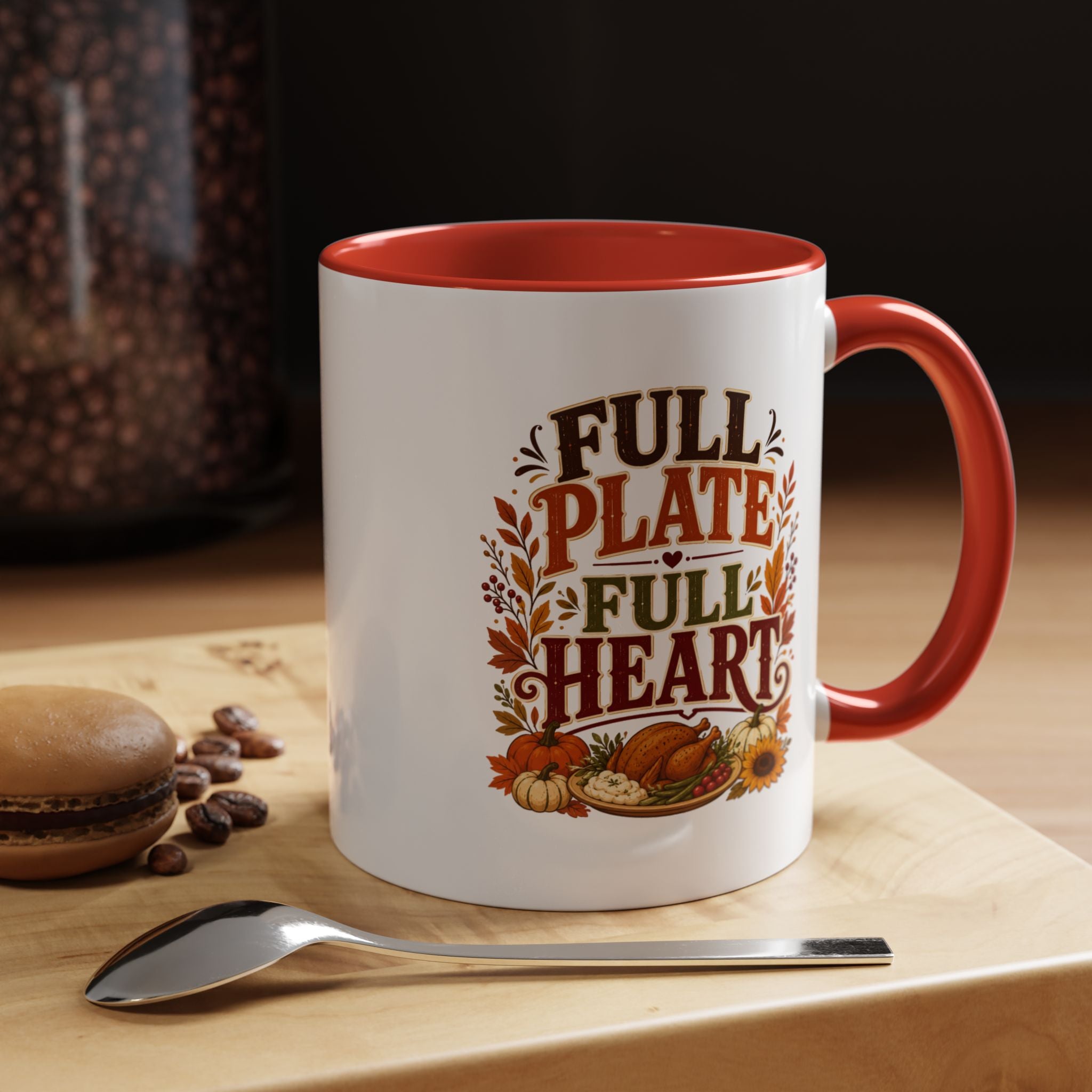 Thanksgiving Mug Full Plate Full Heart Accent Coffee Mug — Fall Thanksgiving Harvest Tea Cup