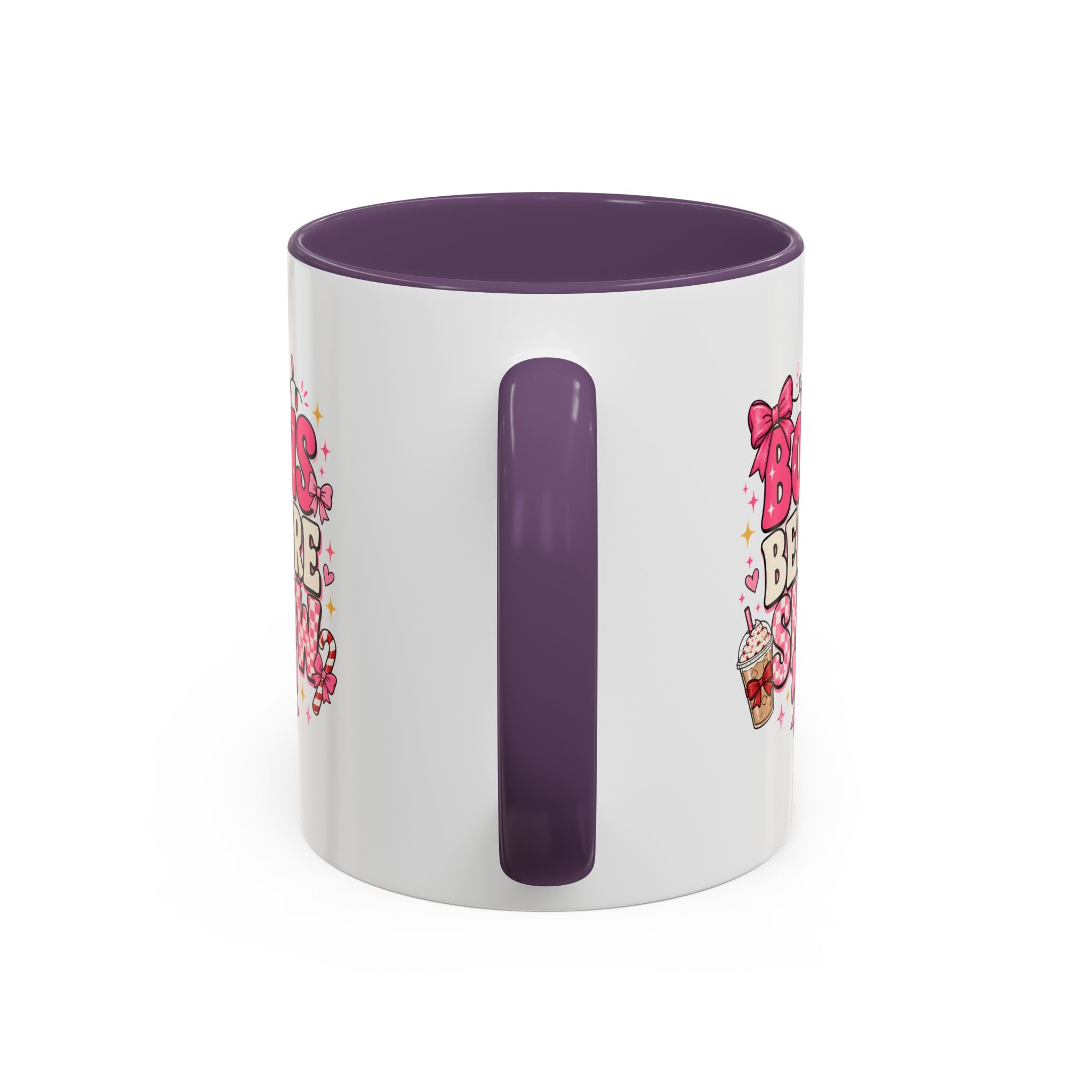 Modern Day Christmas Bows Before Snow Accent Coffee Mug — Cute Pink Holiday Hot Cocoa Design (11/15oz)