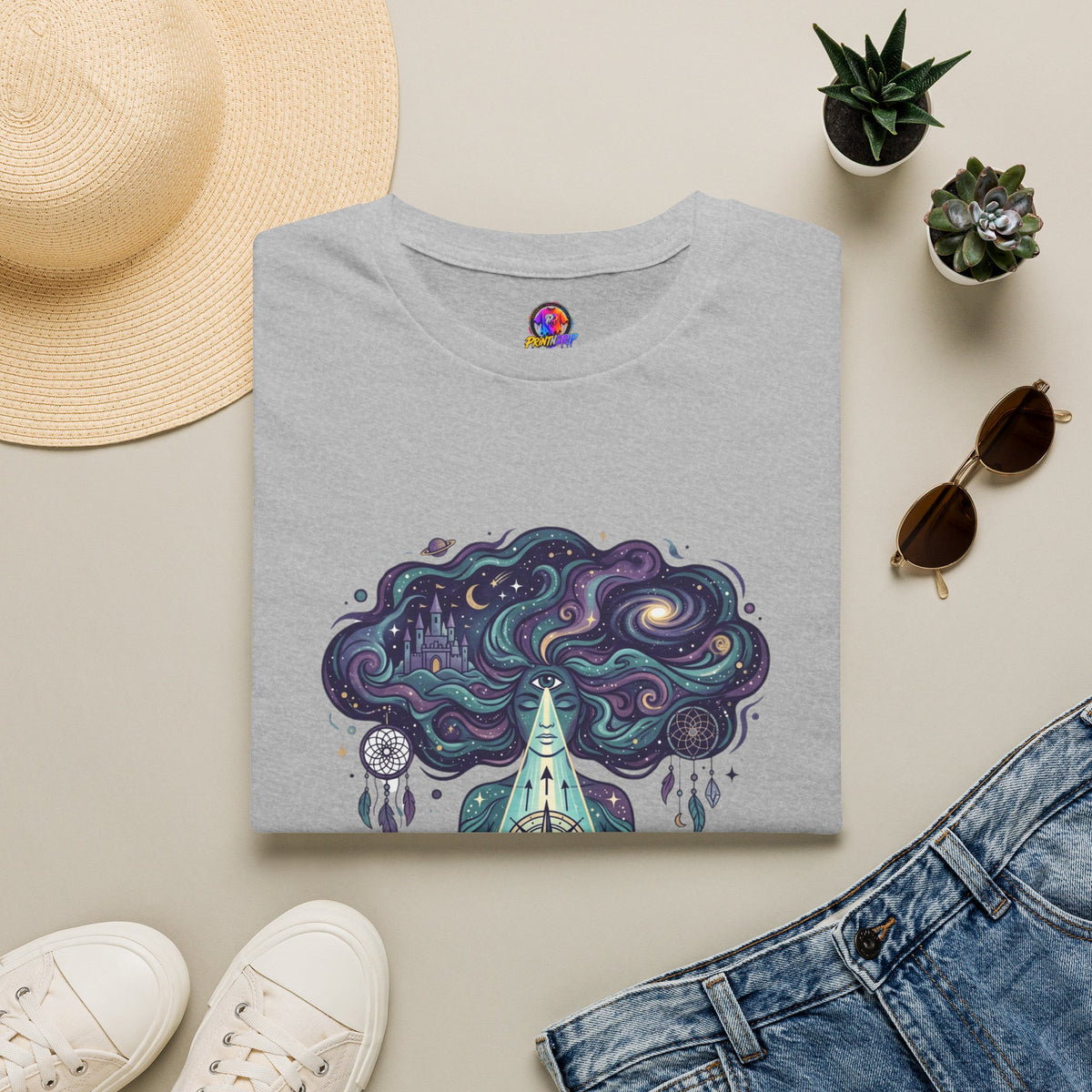 Dreamy Meditation T-Shirt — 'Guided by dreams, ruled by intuition' Spiritual Art Tee