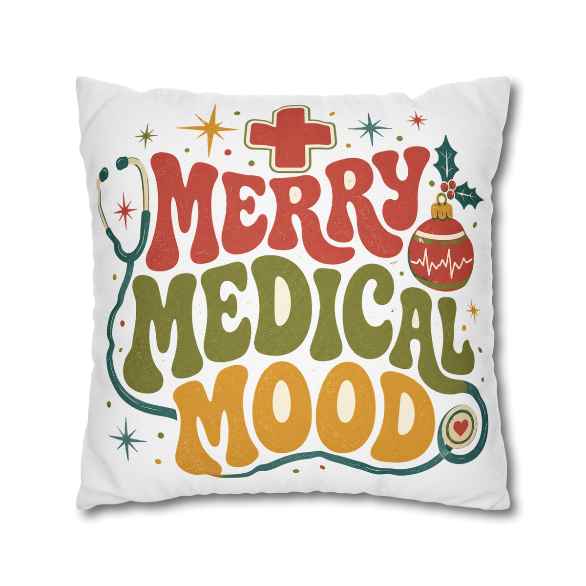 Merry Medical Mood Pillowcase Modern Day Christmas  - Festive Nurse & Doctor Holiday Throw Pillowcase