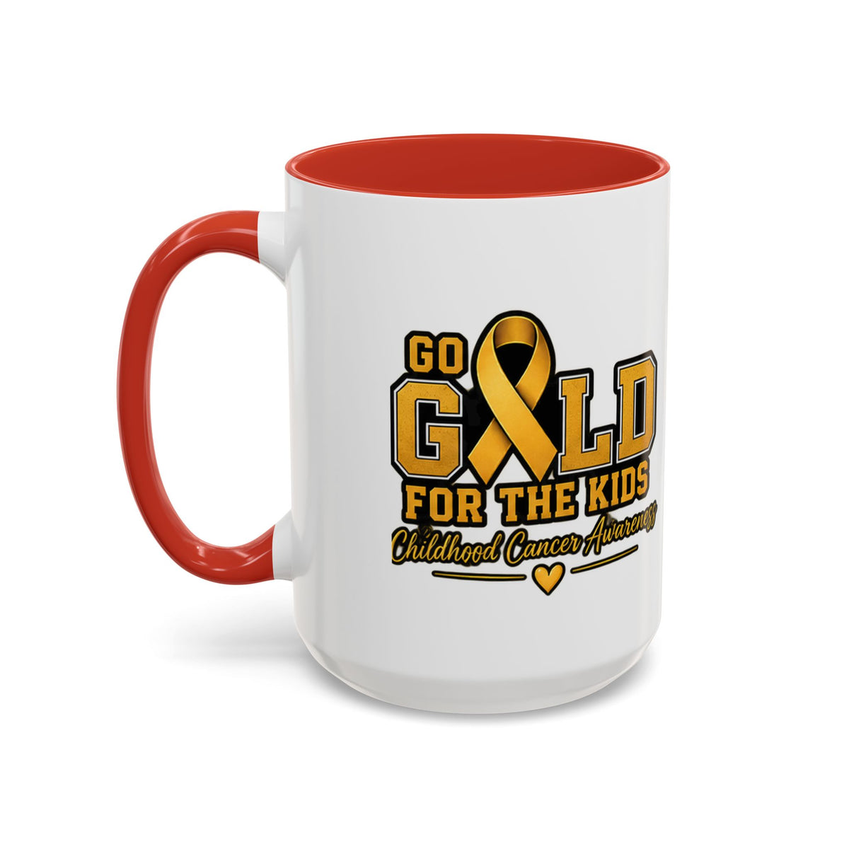 Gold For The Kids Coffee Mug — Childhood Cancer Awareness Accent Mug (11/15oz)