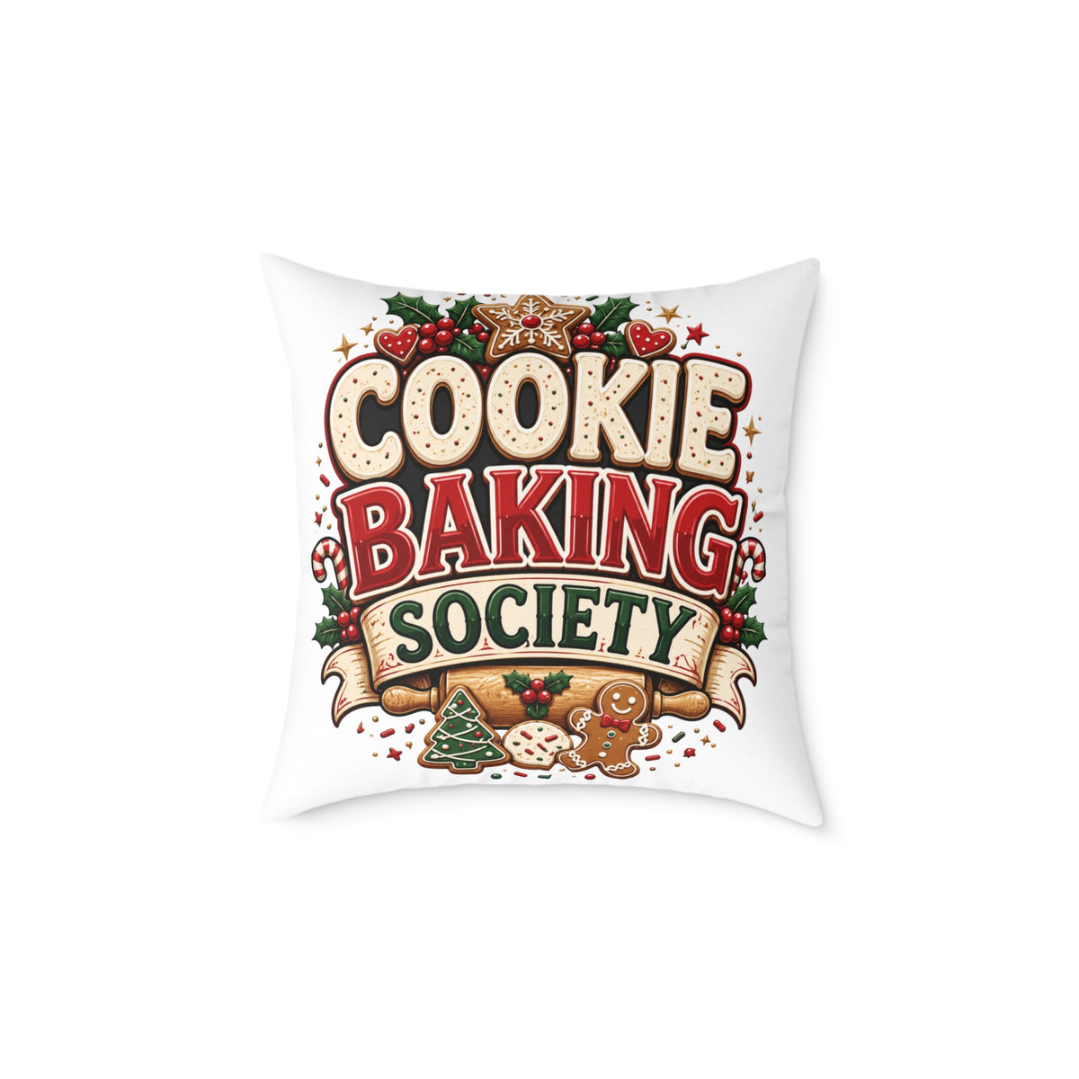 Christmas Cookie Baking Society Pillow — Holiday Baking Decorative Throw Pillow