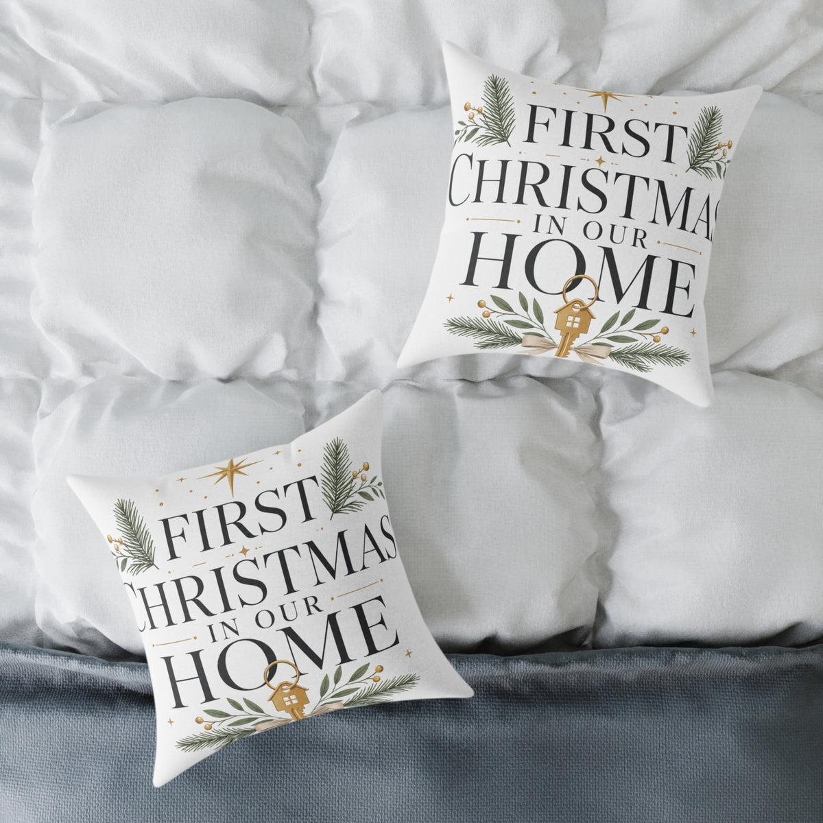 First Christmas In Our Home Square Pillow — Holiday Decorative Throw Pillow