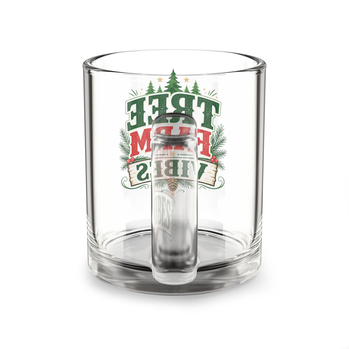 Christmas Glass Mug 10 oz Tree Farm Vibes Glass Mug — 10oz Holiday Coffee & Tea Cup