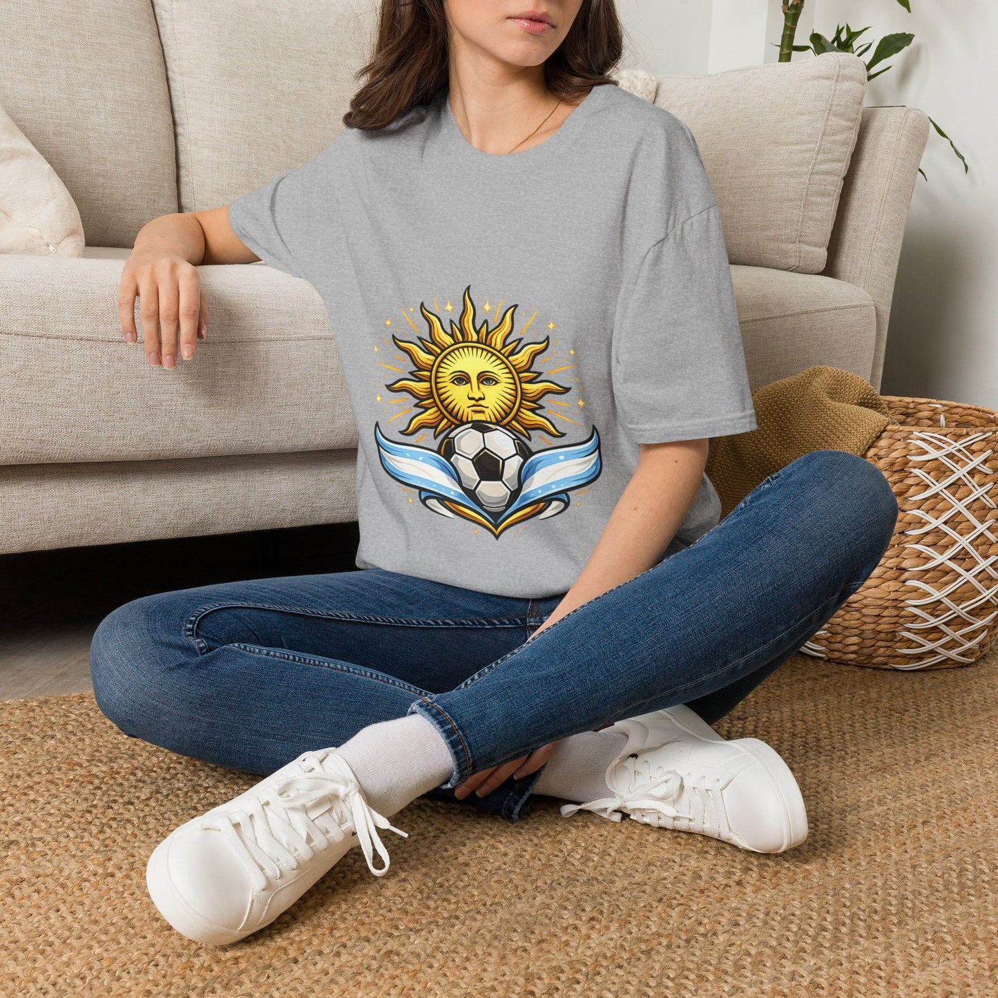 Argentina Sun Face Soccer T-Shirt — Retro Celestial Football Tee