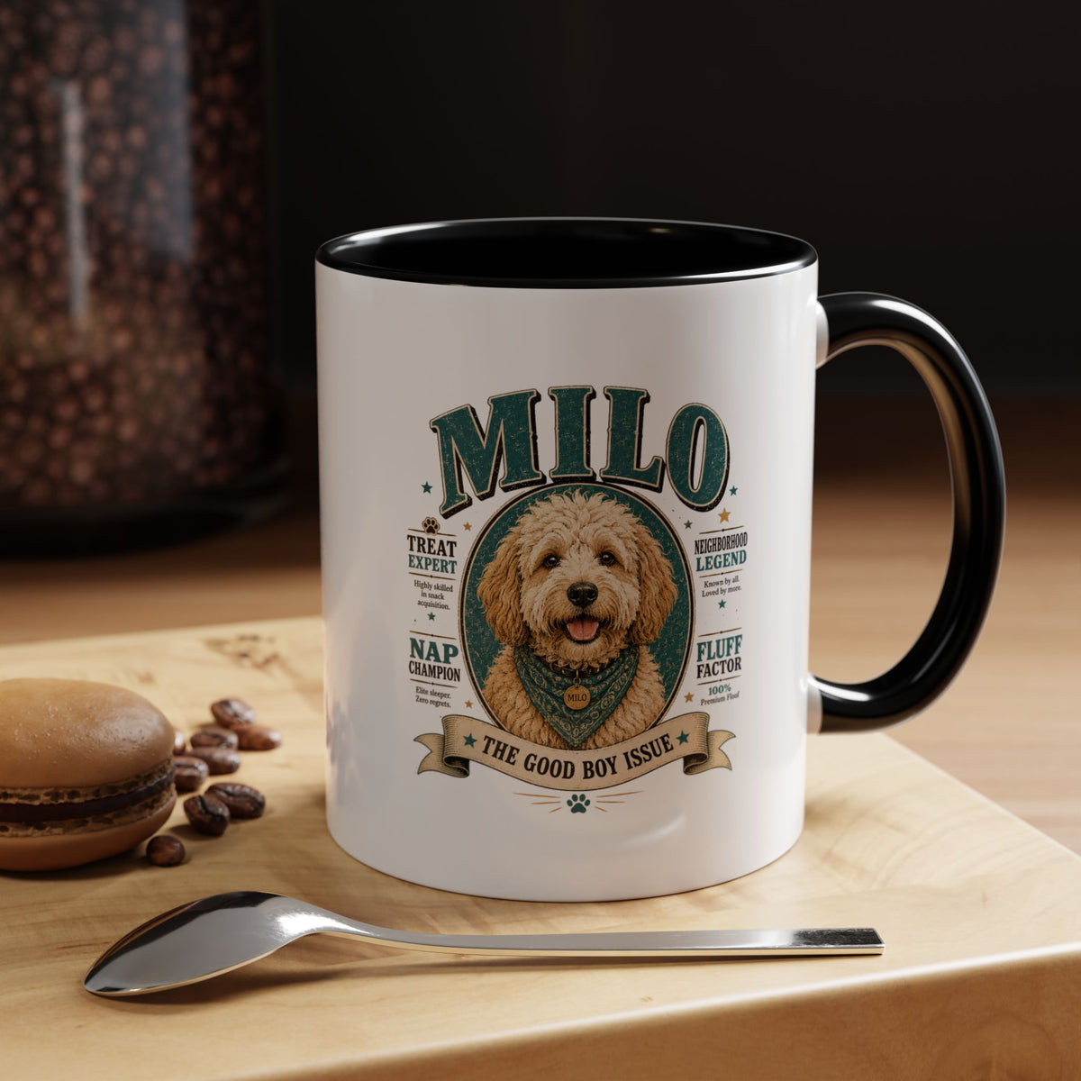 Milo Bailey Dog Dad Mom Milo Personalized Dog Coffee Mug — 'The Good Boy Issue' Accent