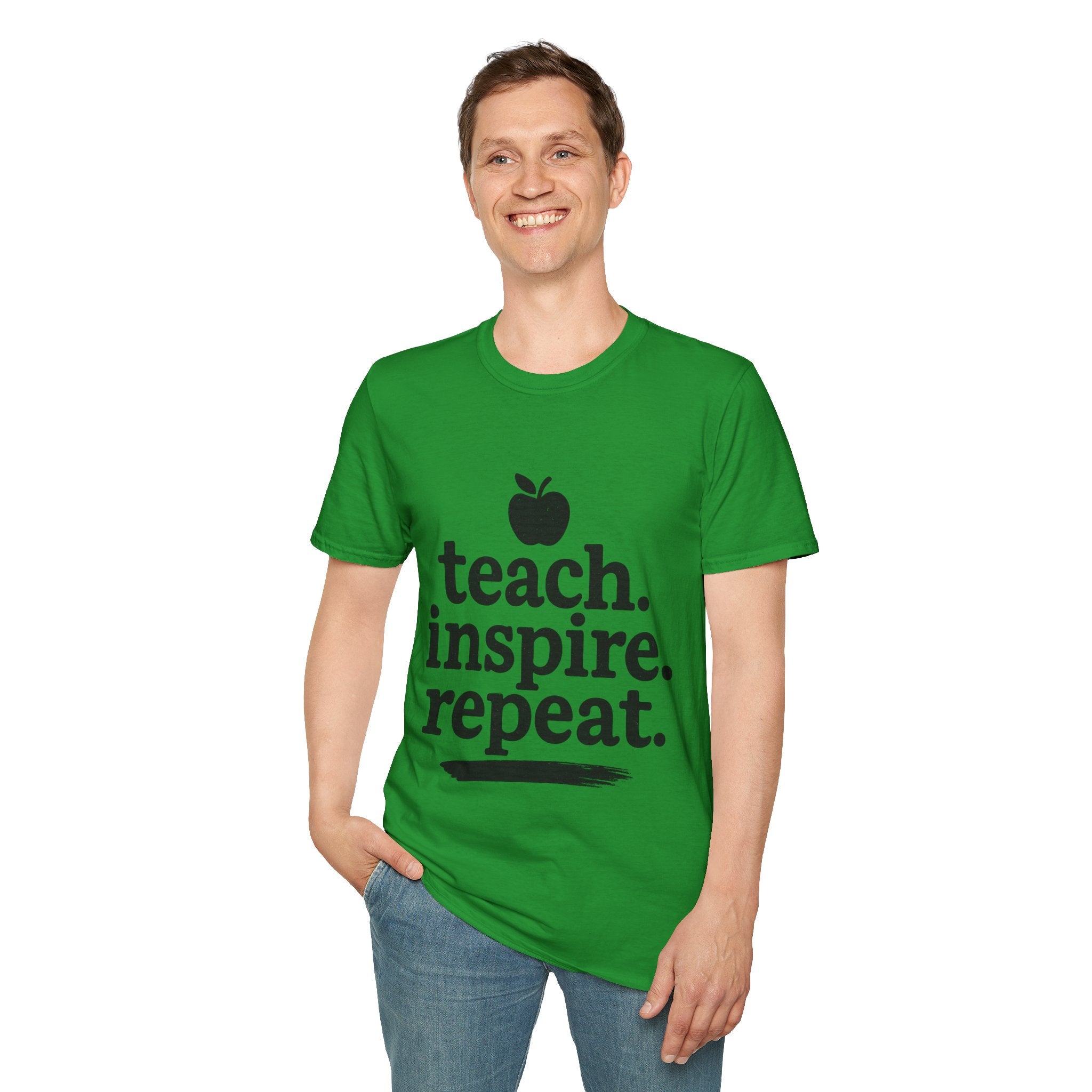 Teach. Inspire. Repeat. T‑Shirt — Teacher Apple Graphic Tee - Trending Now - August 2026 Trends - Everyday T-Shirt