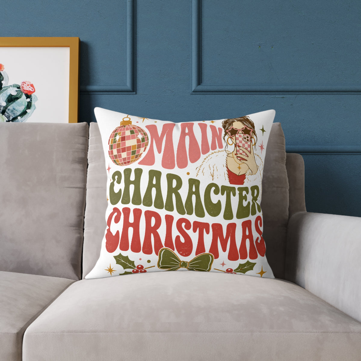 Modern Day Christmas Main Character Christmas Square Poly Canvas Pillow