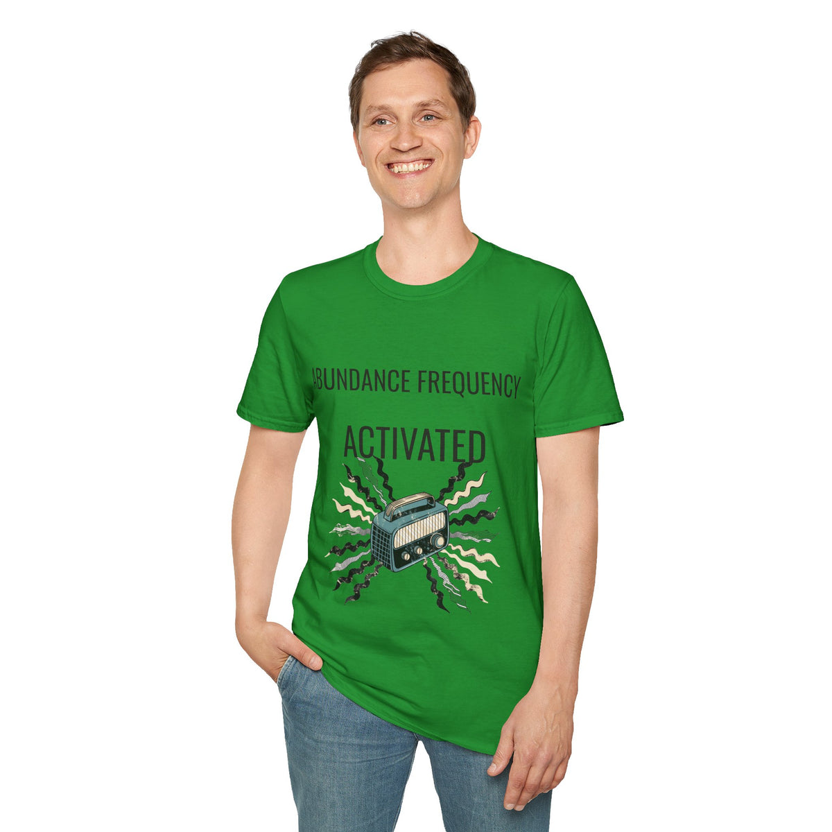 "Abundance Frequency Activated" Retro Radio Tee - Aesthetic Law Of Attraction Manifest White T-Shirt - Trending Now - September 2026