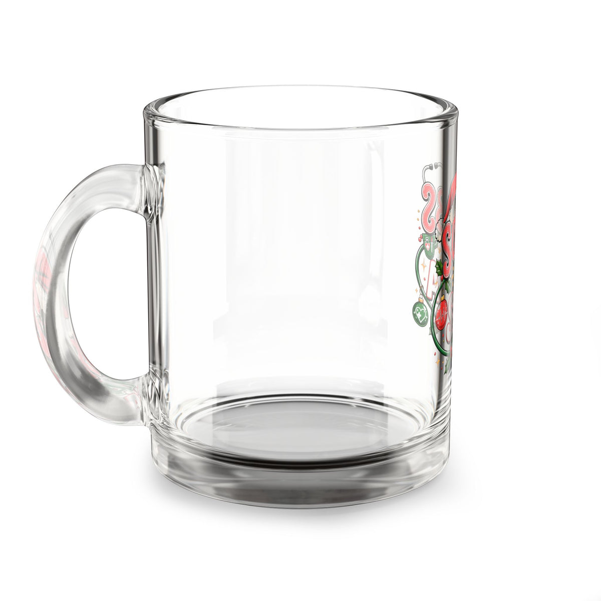 Christmas Glass Mug 10 oz Glass Mug — "Scrubs and Santa" Christmas Nurse Coffee Cup (10 oz)