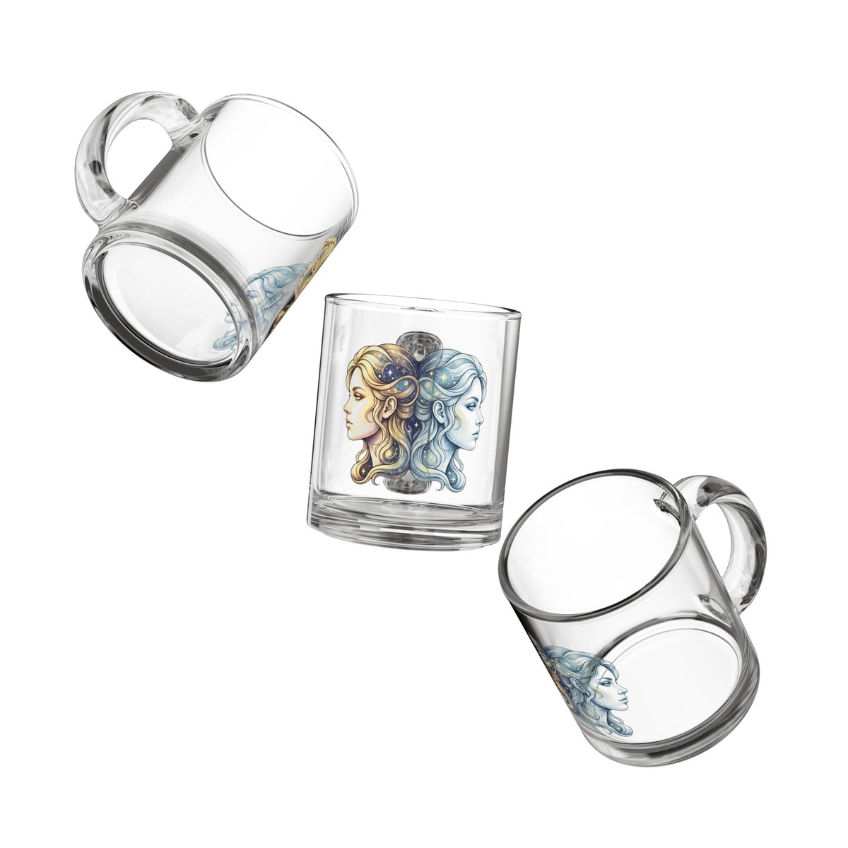 Gemini Zodiac Glass Mug — Dual-Profile Astrology Coffee Cup (10 oz)