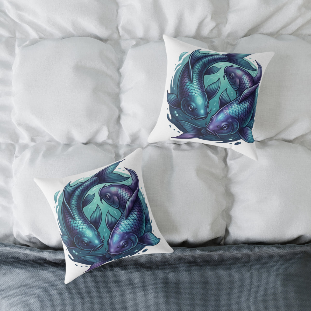 Pisces Zodiac Navy Blue Square Poly Canvas Pillow