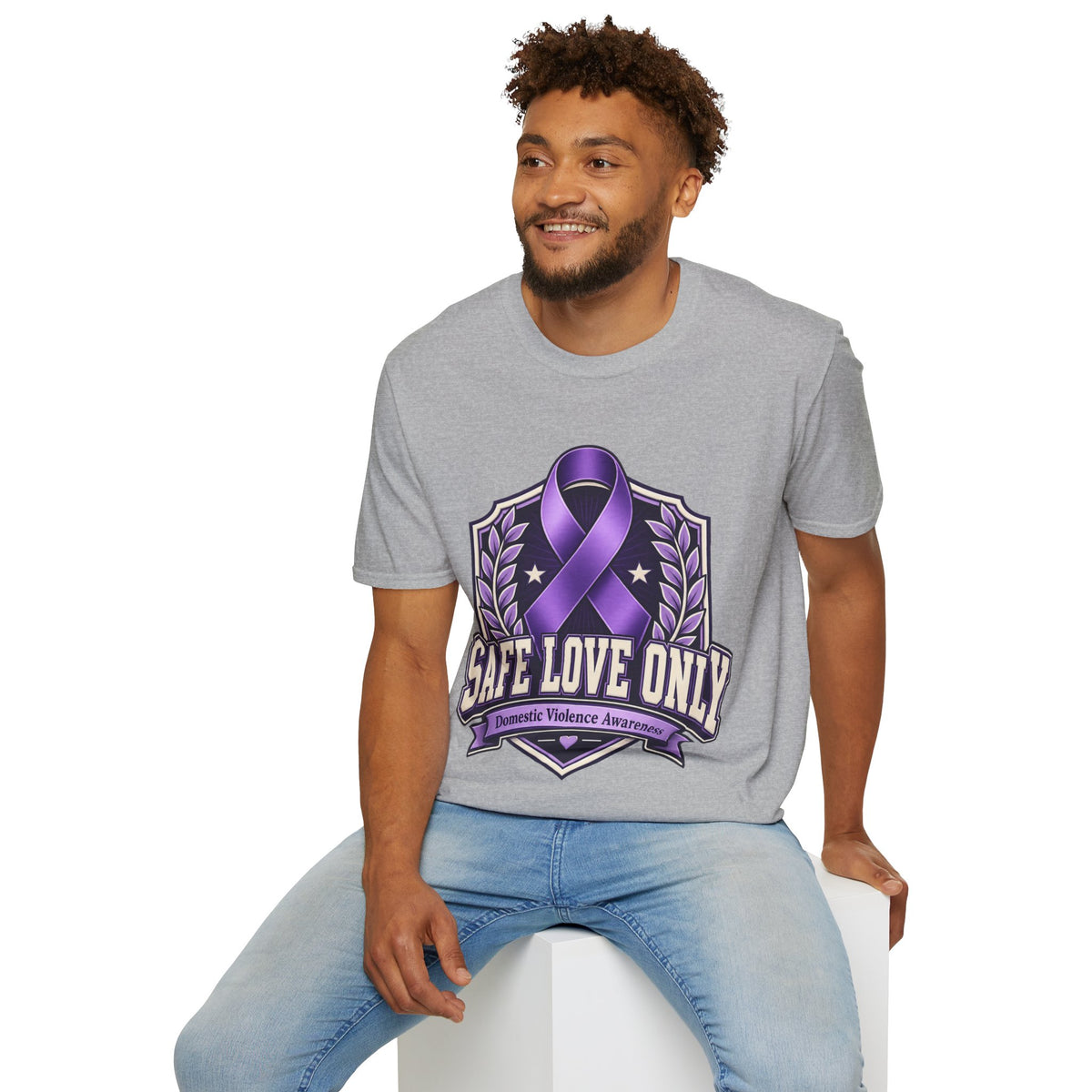 Domestic Violence Awareness T-Shirt — "Safe Love Only" Purple Ribbon Tee