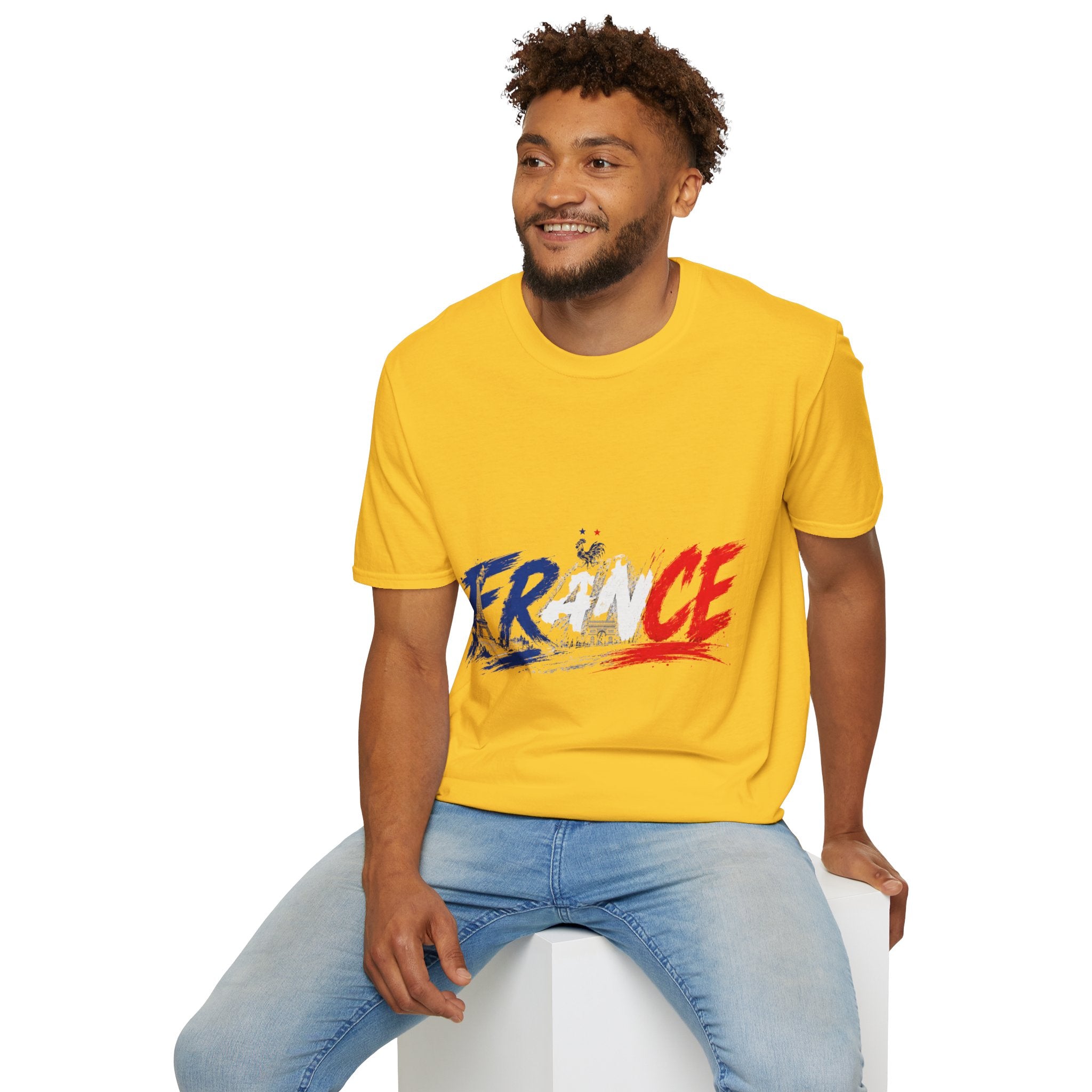 France Brushstroke Graphic T-Shirt — Tricolor Soccer/Travel Fan Tee