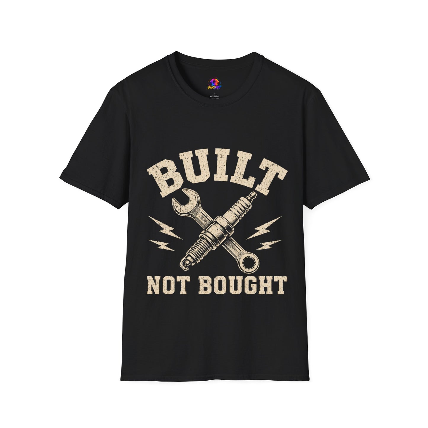 Built Not Bought T-Shirt — Mechanic Wrench & Spark Plug Vintage Tee