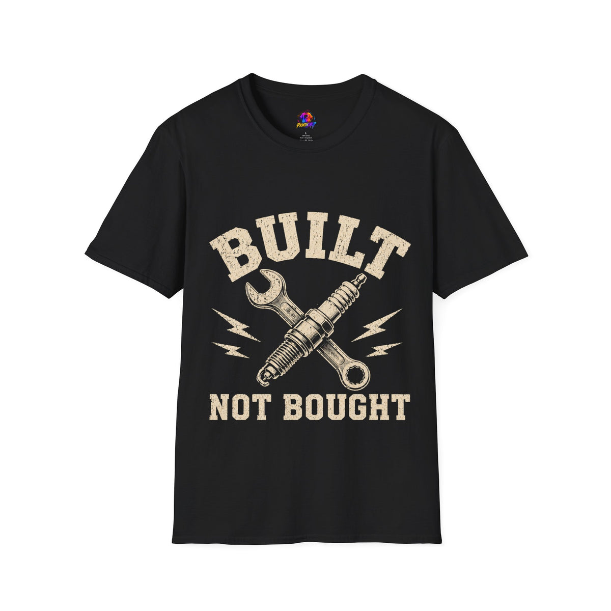 Built Not Bought T-Shirt — Mechanic Wrench & Spark Plug Vintage Tee