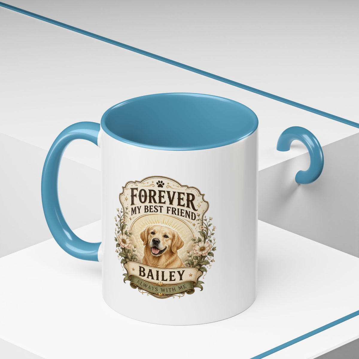 Milo Bailey Dog Dad Mom Forever My Best Friend Dog Coffee Mug — Personalized Pet Name Golden Retriever Accent Mug