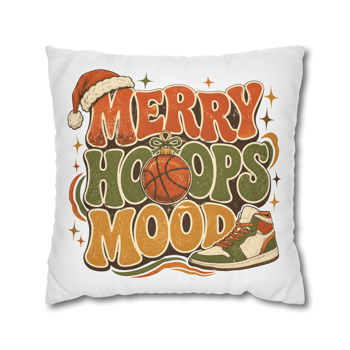 Merry Hoops Mood Holiday Pillowcase Modern Day Christmas  — Basketball Christmas Decorative Throw Pillowcase