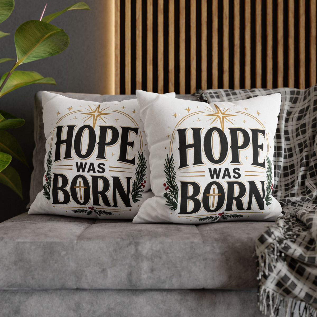 Christmas Hope Was Born Holiday Pillowcase - Christmas Nativity Decorative Throw Pillow Cover