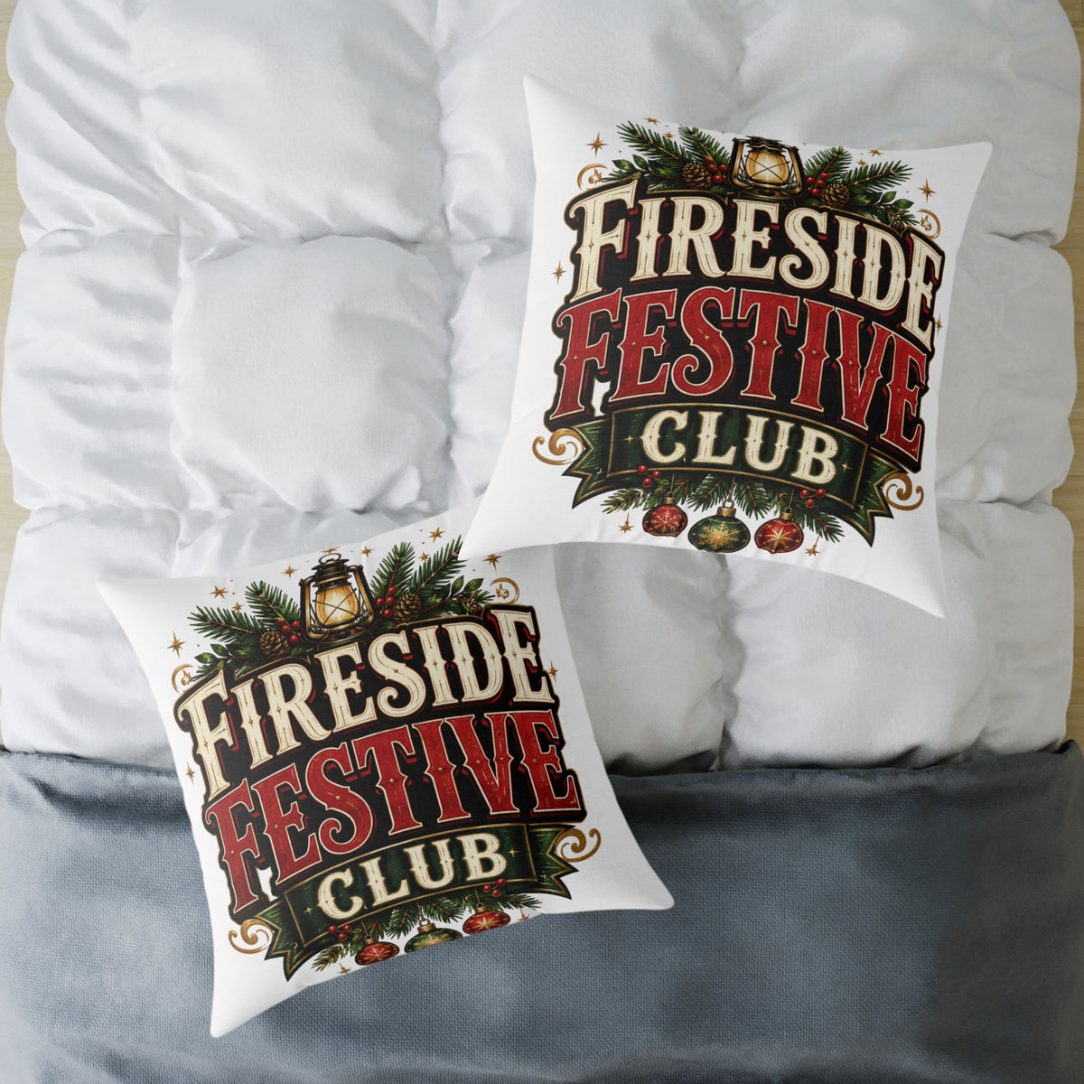 Christmas Fireside Festive Club Pillow — Holiday Christmas Decorative Throw Pillow
