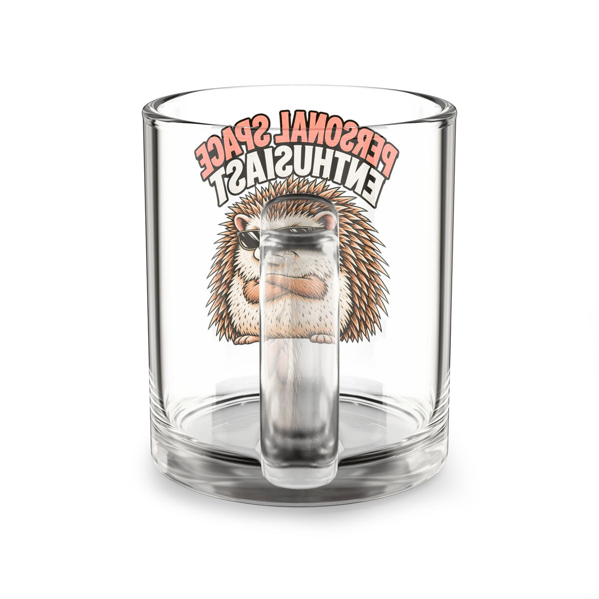 Glass Mug — Funny "Personal Space Enthusiast" Hedgehog Coffee Cup