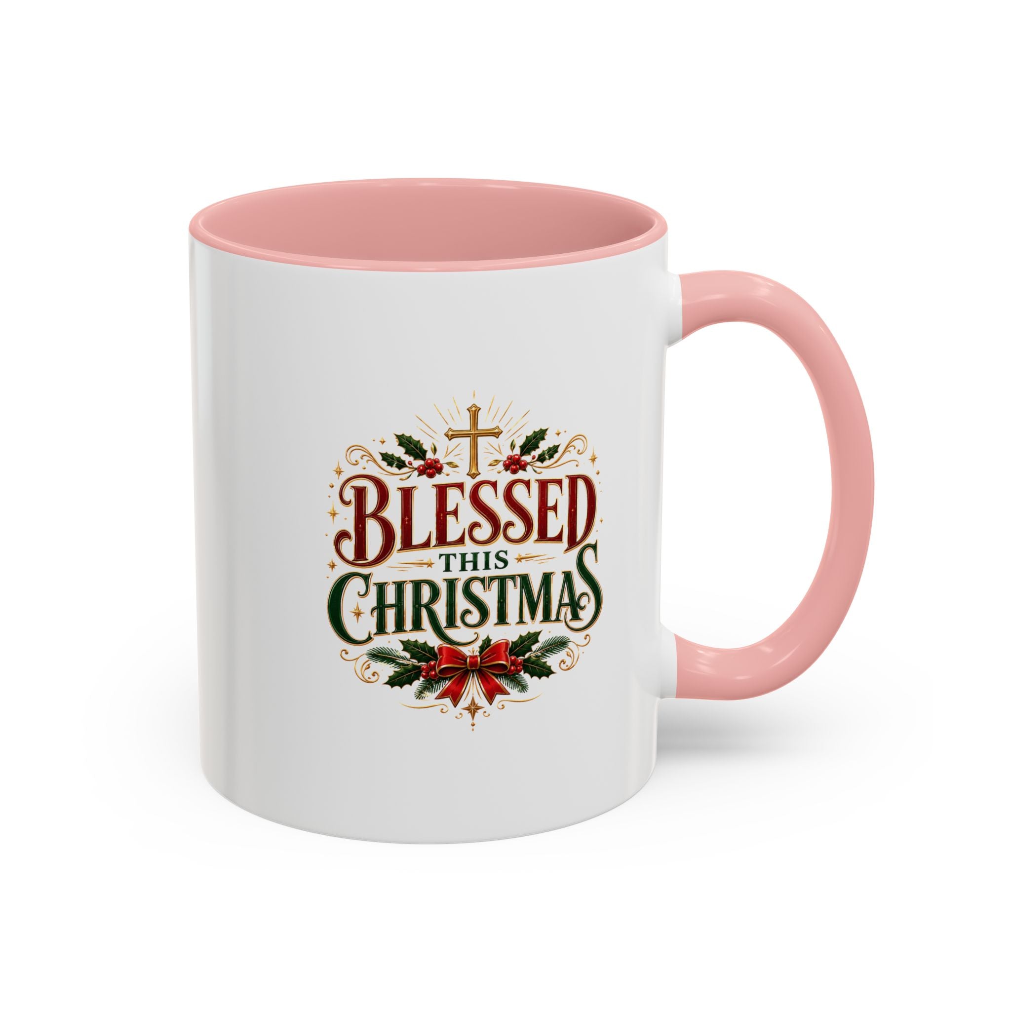 Blessed This Christmas Accent Coffee Mug – Holiday Religious Poinsettia Coffee Cup