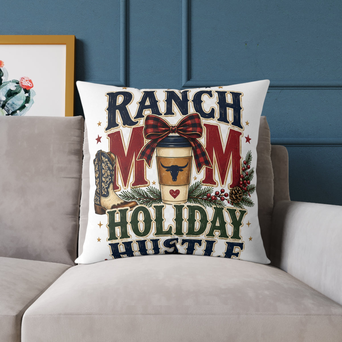 Ranch Mom Holiday Hustle Modern Day Christmas Square Pillow