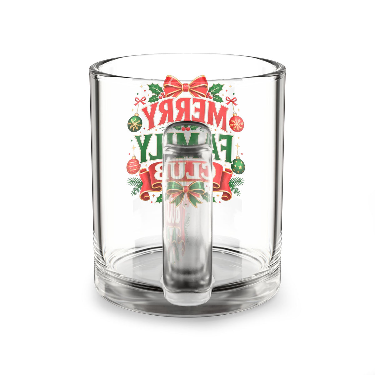 Christmas Glass Mug 10 oz Merry Family Club Glass Mug — 10oz Christmas Holiday Coffee Cup