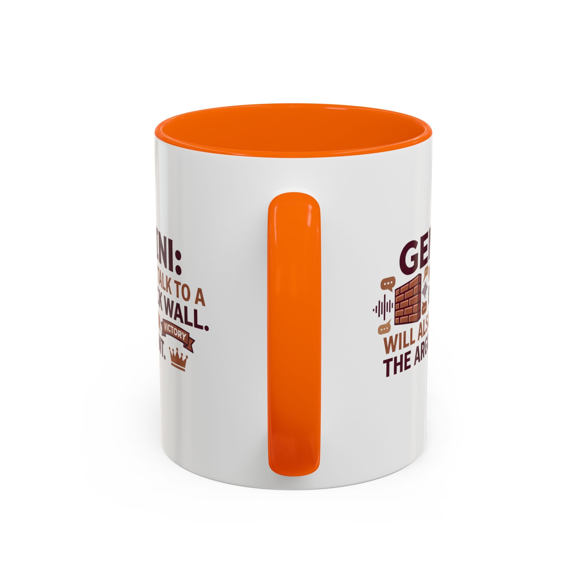 Gemini Coffee Mug — “Gemini: Will Talk to a Brick Wall, Will Also Win the Argument” Accent Mug
