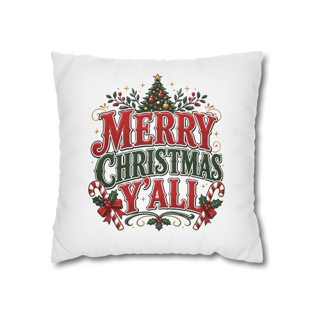 Christmas Square Pillowcase — Merry Christmas Y'all Holiday Decorative Pillow