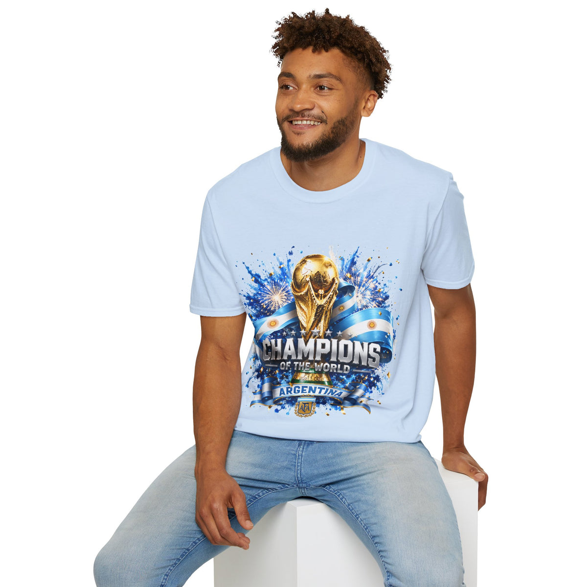 Argentina World Cup Champions T-Shirt — Gold Trophy Celebration Tee