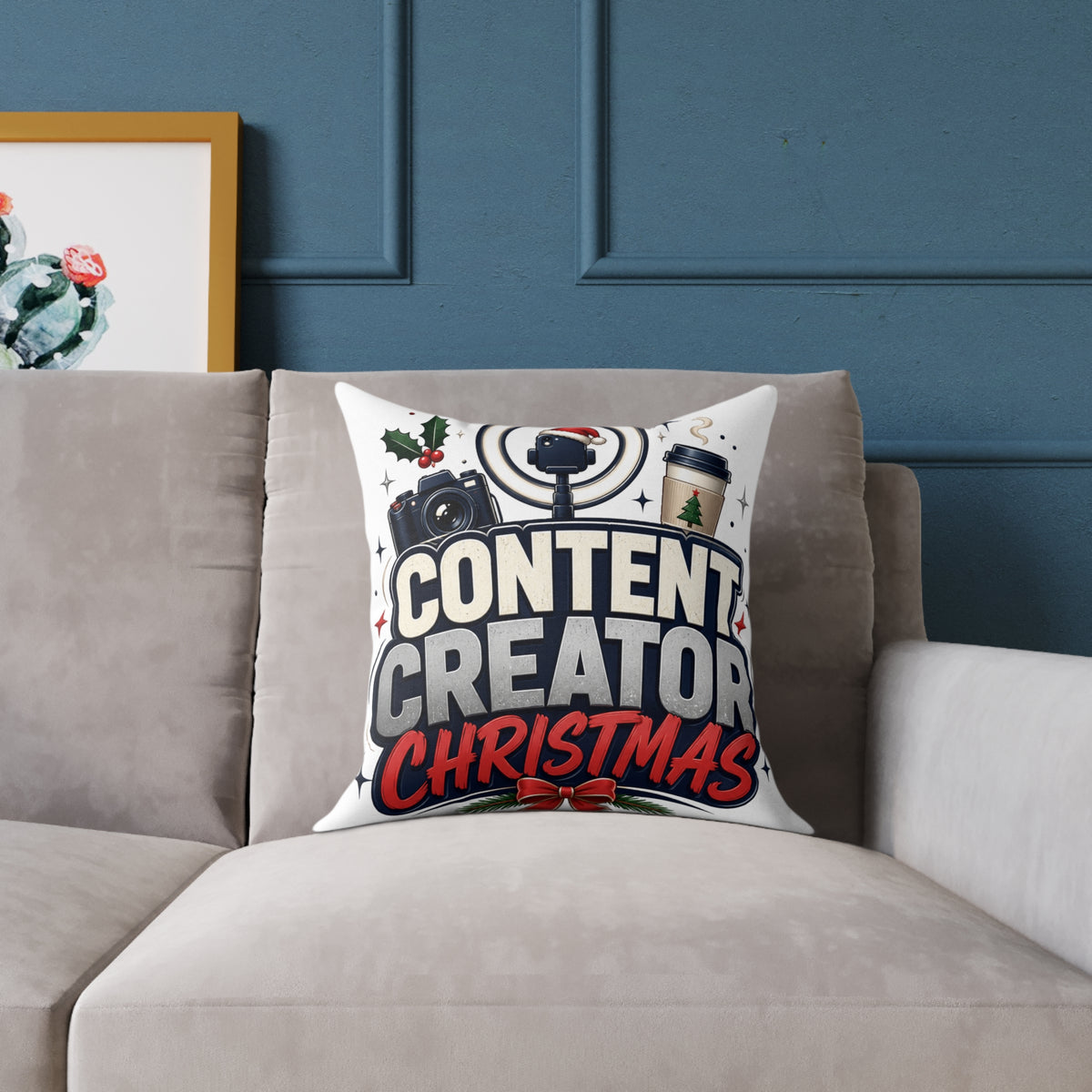 Modern Day Christmas Content Creator Christmas Square Poly Canvas Pillow
