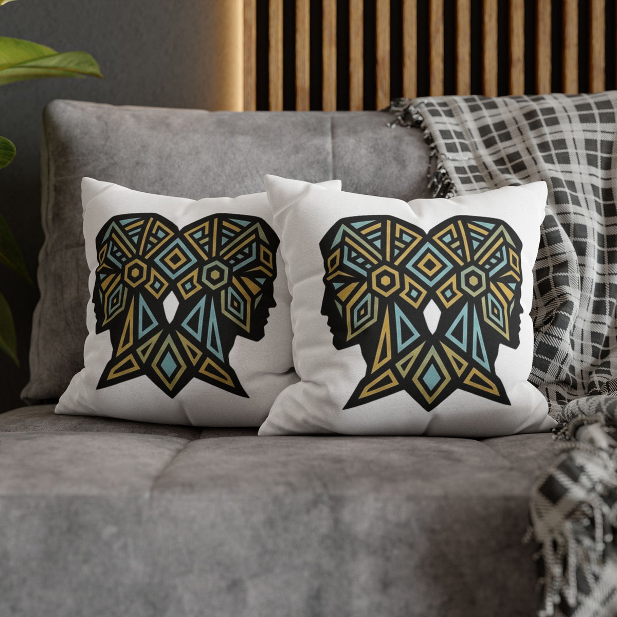 Gemini Geometric Twin Silhouette Decorative Pillowcase