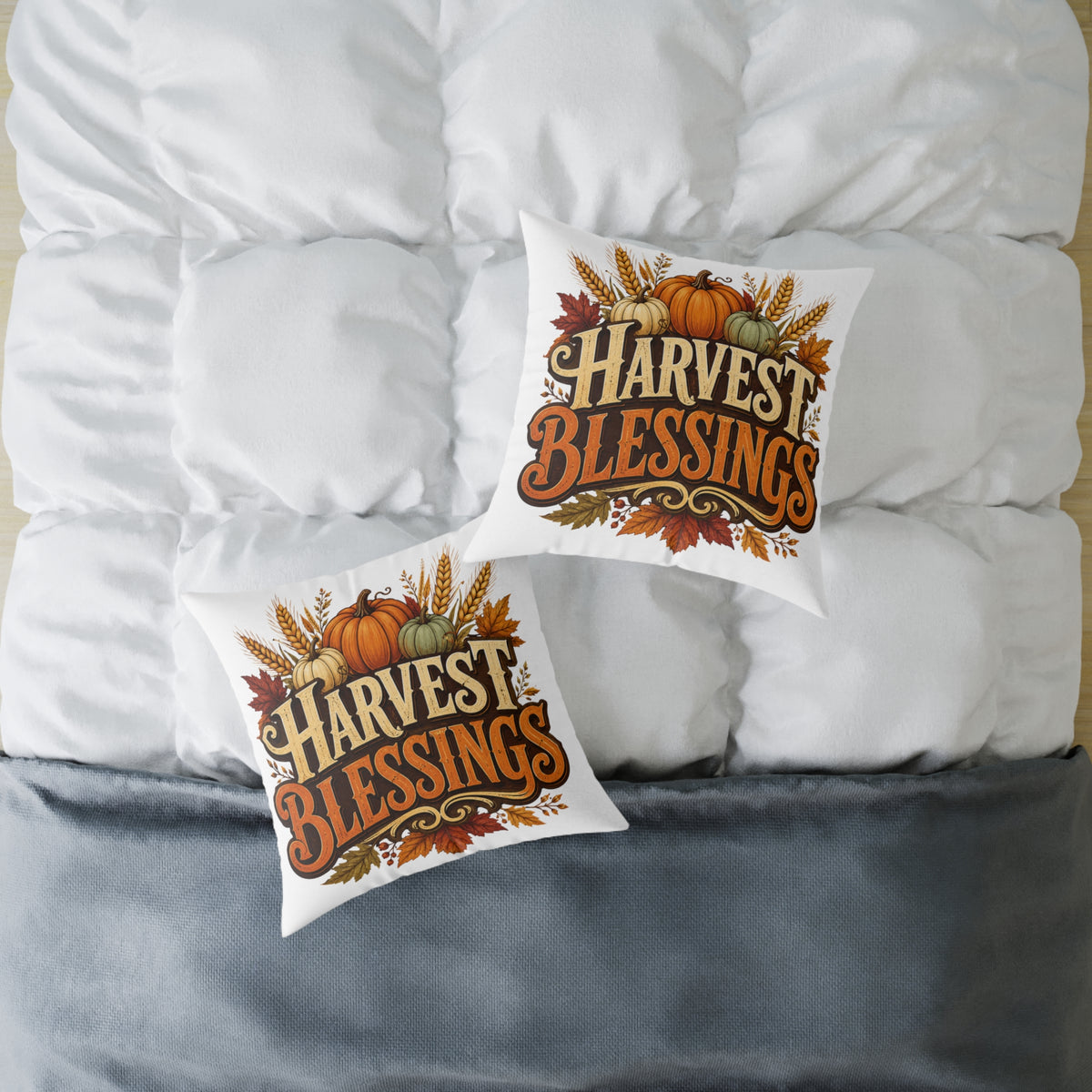 Thanksgiving Harvest Blessings Fall Pillow — Autumn Pumpkin Decorative Throw Pillow